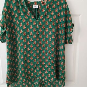 CABI green patterned short sleeve shirt